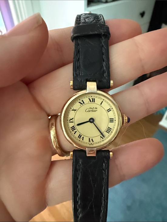 Cartier Accessories - Cartier Gold-Tone Round Watch with Black Leather Strap